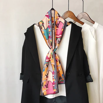 Новый дизайнерский атласный шелковый длинный шарф с позиционированной печатью 2022 года для дам, высококачественные элегантные вечерние шейные платки, женские шляпы, шарф