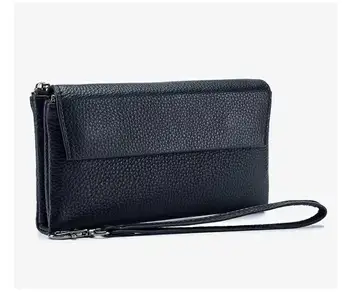 Новый кожаный бумажник Geniune для ручной переноски, длинный кошелек из мягкой кожи, отделение для карт, сумка для карт, в которую можно положить мобильный телефон