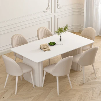 Обеденные столы из скандинавского сланца для домашней мебели, прямоугольный обеденный стол Кремово-белого цвета, роскошные обеденные столы для дома