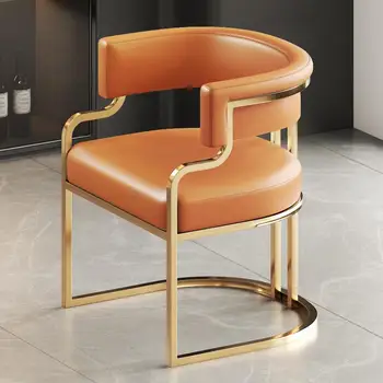 Обеденные стулья Nordic с Золотыми Ножками, Роскошное Кожаное Дизайнерское кресло для гостиной, Эргономичная Спинка Односпального дивана, Барная стойка для мебели