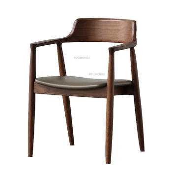 Обеденные стулья из массива дерева в скандинавском стиле для домашней мебели, стулья для ресторана со спинкой, простой подлокотник, обеденный стул для домашней кухни