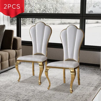 Обеденный стул Mooden в стиле середины века из 2 предметов с белой искусственной кожей, ножками из золотистой нержавеющей стали, полностью собранный