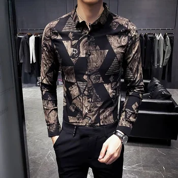 осенняя корейская тонкая мужская рубашка с длинным рукавом и принтом в корейском стиле, трендовый Джокер, красивая личность, стилист, дюймовая рубашка, топ