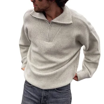 Осень 2021, Новый модный однотонный свитер, пуловер с длинным рукавом, мужское пальто