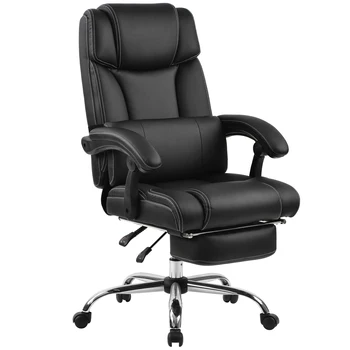 Офисное кресло из высококачественной искусственной кожи с двойной подкладкой/ Поддерживающая подушка и подставка для ног [В наличии в США]
