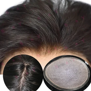 Парик На Шелковой Основе Из Натурального Волоса, Суперпрочная Система Замены Мужских Шиньонов M-Lace, Черный Шелковый Топ, 100% Парики Из Человеческих Волос