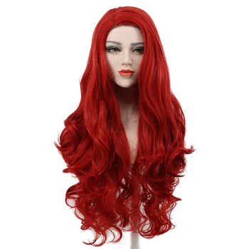 Парики для косплея Аквамена Мера из фильма длиной 85 см, красные Волнистые Парики из термостойких синтетических волос, Шапочка для парика