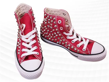Парусиновая обувь красные кроссовки с высоким берцем и заклепками ручной работы, удобная обувь для ходьбы, кроссовки 35-46