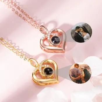 Персонализированное ожерелье с фотопроекцией, Изготовленное на заказ ожерелье с фотопроекцией, ювелирные изделия -Памятный подарок на годовщину любви в виде сердца для женщин