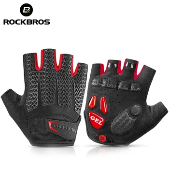 Перчатки ROCKBROS для велоспорта с полупальцами, Ударопрочные Дышащие Перчатки MTB для шоссейного велосипеда, Мужское Женское спортивное велосипедное снаряжение