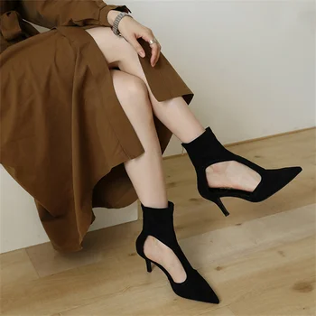 Пикантные черные женские босоножки на высоком каблуке в Римском стиле, роскошные летние туфли-лодочки, вечерние женские туфли с острым носком, повседневные женские туфли на шпильке