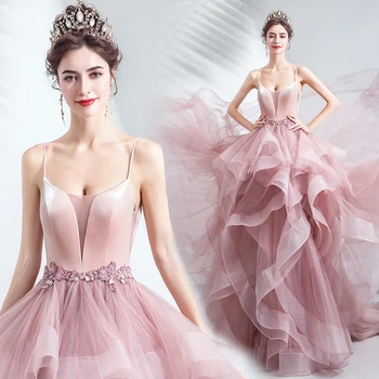Платья для выпускного вечера, Элегантные вечерние платья для женщин 2023, Сексуальные розовые платья в стиле ампир длиной до пола с V-образным вырезом, вечерние платья для гостей свадьбы, подружек невесты