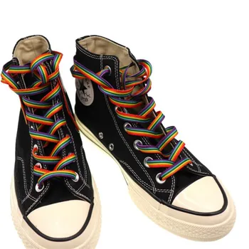 Плоские радужные шнурки градиентного цвета с глубоким вырезом, высокие парусиновые шнурки для обуви, аксессуары для шнурков с персонализированной печатью Rainbow