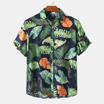 Повседневная тонкая дышащая рубашка Camisa Masculina с тропическим принтом на Гавайях для отдыха с коротким рукавом, блузка большого размера EUR