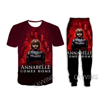 Повседневная футболка с 3D-принтом Annabelle + брюки, спортивные штаны, брюки, костюмная одежда, женские / мужские комплекты, костюмная одежда