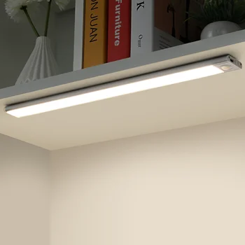 Подсветка шкафа с датчиком движения, Ультратонкий светодиодный датчик движения, перезаряжаемый через USB, Черный алюминий для подсветки кухонного шкафа, Светодиодное освещение
