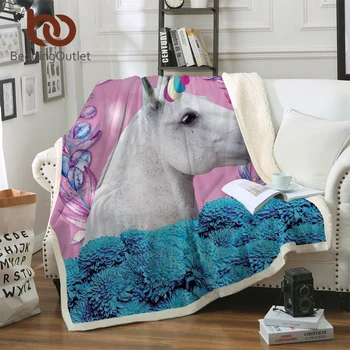 Постельное белье, покрывало с Единорогом, детская лошадь, Шерпа, Клетчатое Покрывало, Цветочный домашний текстиль, Розовое и голубое баттание, 150x200 см
