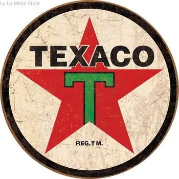 Предприятия Texaco '36 Круглая жестяная вывеска Ретро украшение на стене, семейный бар, ресторан кафе металлическая круглая вывеска