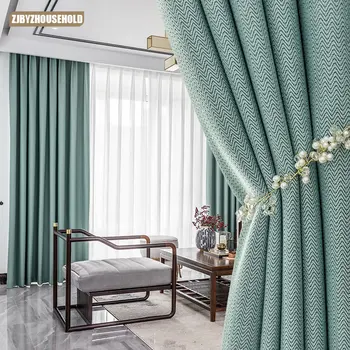 Простые высококачественные утолщенные Двусторонние зеленые шторы для гостиной, столовой, спальни, из искусственного хлопка от пола до потолка