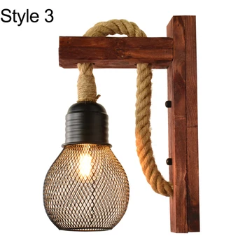 Простые настенные светильники в деревянной раме из массива дерева с одной головкой, креативный декоративный настенный светильник для ресторана из пеньковой веревки