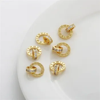 Римские цифры из 14 каратного золота, двойное кольцо, круглое кольцо, подвеска, браслет, ожерелье, аксессуары для подключения, аксессуары для ушей
