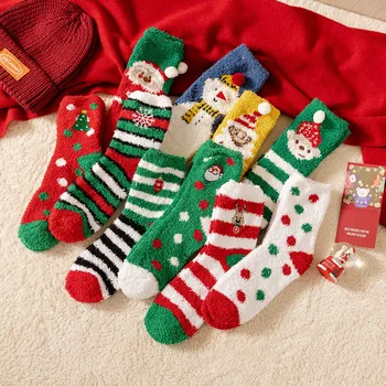 Рождественские женские носки Унисекс, Зимние теплые носки Kawaii, Мягкие Носки Санта-Клауса, мужские носки с оленями Для Рождественской упаковки Подарочных носков