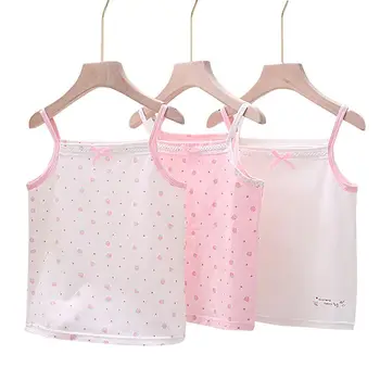 Розово-белое хлопковое нижнее белье с цветочным принтом для девочек, майка, качественная детская майка, мягкие дышащие топы на бретелях для маленьких девочек 100-150 г.