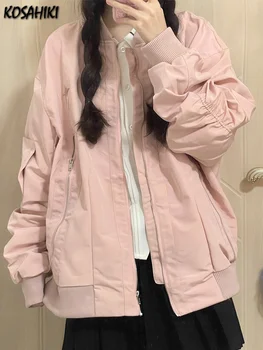 Розовое милое весеннее пальто в стиле пэчворк Y2k, женские модные топы премиум-класса, свободная бейсбольная куртка в японском стиле харадзюку 2023 года.