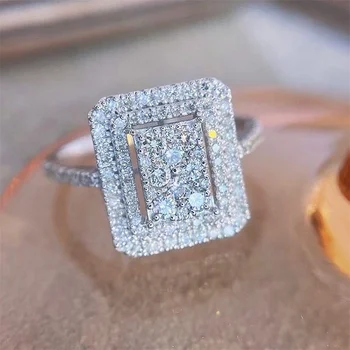 Роскошное Женское Большое квадратное кольцо, Обручальное кольцо серебристого цвета, Винтажные Кристально-белые Обручальные кольца для женщин