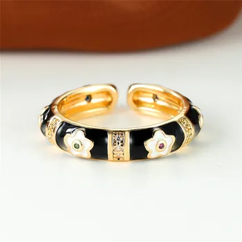 Роскошное Женское Маленькое Черное Регулируемое кольцо, Классическое Обручальное кольцо золотого цвета, Минималистичные Металлические Открытые обручальные кольца для женщин