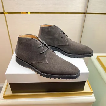Роскошные брендовые модельные туфли, Мужские ботинки-дезерты из натуральной кожи в американском стиле, высококачественные Мужские ботильоны из замши в стиле ретро