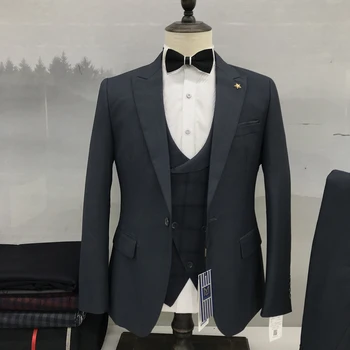 Свадебные костюмы для мужчин Блейзер Hombre С остроконечным лацканом, однобортный жилет, куртка, брюки-тройка, приталенный деловой костюм 2023 г.