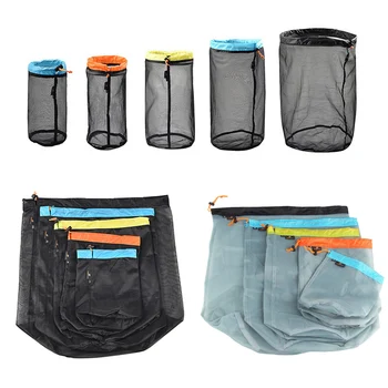 Сверхлегкая сумка для хранения дорожной сетки 5 размеров, уличный мешок для вещей на шнурке, органайзер для походов, аксессуары для инструментов, походов