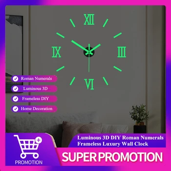 Светящиеся 3D настенные часы своими руками Часы с гигантскими римскими цифрами Бескаркасное зеркало Роскошные настенные часы Украшение дома для гостиной Спальни
