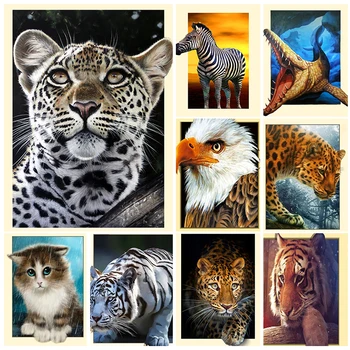 Сделай сам 5D Алмазная живопись с изображением животных, Полная дрель, Тигр, Кошка, Орел, Алмазная мозаика, Наборы для вышивки крестом, Домашний декор