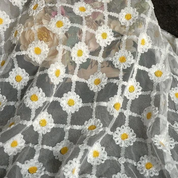 Сетчатая ткань премиум-класса, трехмерная сетчатая ткань с ромашками, сшитая из ткани, рубашка, свадебное платье, ткань для украшения фона