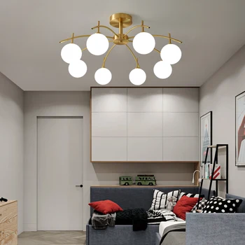 Скандинавская светодиодная люстра Magic Bean Потолочная Люстра для гостиной, спальни, кухни, вестибюля, домашней подвески из золотистой латуни