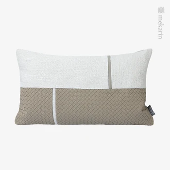 Скандинавская современная подушка для спальни, дизайнерская диванная подушка, сшитая из хлопка и льна, двухцветный тканый узор, поясная подушка, гостиничная подушка