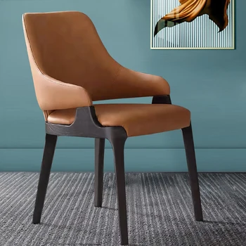 Скандинавские обеденные стулья из искусственной кожи для ресторана, обеденный стул со спинкой и подлокотниками, легкий роскошный кухонный обеденный стул