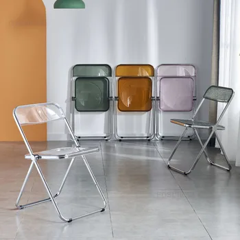 Современные складные обеденные стулья с минималистичной спинкой Прозрачный обеденный стул Креативный Дизайнерский стул Мебель для столовой