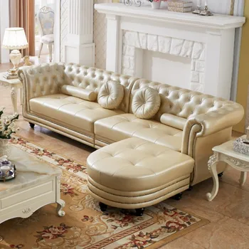 Современный американский роскошный кожаный диван, гостиная, итальянский стиль, простая европейская комбинация встроенных кожаных диванов для четырех человек