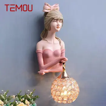 Современный Настенный светильник TEMOU для помещений LED Pink Girl Креативный дизайн, бра из смолы для дома, гостиной, спальни