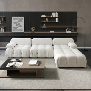 Современный раскладной модульный секционный диван с пуфиками Подходит для спален Мебель для гостиной Большой диван-гарнитур Teddy Velvet