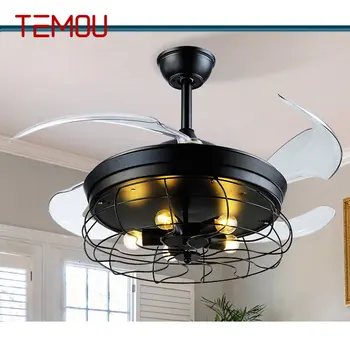 Современный светодиодный потолочный светильник TEMOU с вентилятором, Черная невидимая лопасть вентилятора 220 В 110 В Для домашней столовой, спальни, ресторана