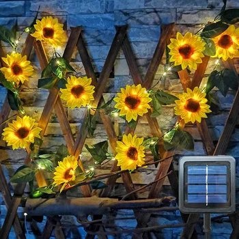 Солнечные фонари для украшения сада, светодиодные водонепроницаемые гирлянды с имитацией цветка Подсолнуха, Сказочные гирлянды для украшения свадебной вечеринки во внутреннем дворике
