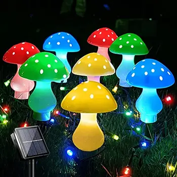 Солнечный садовый гирляндный светильник-гриб, украшенный растениями и декором двора, 8 Режимов ландшафтных ламп, Милый рождественский цвет ИЛИ дорожка