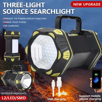 Тактический светодиодный фонарик, ультра яркий Водонепроницаемый фонарик, 8 режимов, аккумулятор 18650, USB-перезаряжаемый Рабочий фонарь, Портативный прожектор