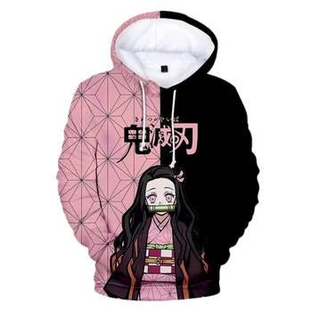 Толстовка для косплея Demon Slayer Kamado Nezuko с 3D принтом, пуловер с ушками, толстовка, уличная одежда, куртка, пальто, аниме-косплей