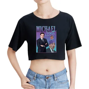 Укороченный топ с логотипом Майкла Скотта, футболка с открытым пупком, топы оверсайз, женская модная забавная футболка