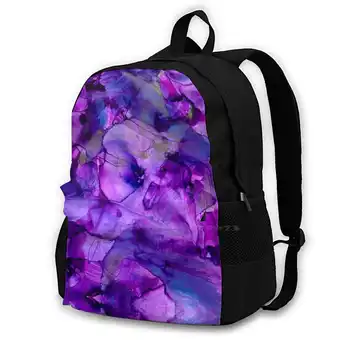 Фиолетовые модные сумки Pop, рюкзак для ноутбука, фиолетовые Розовые Синие Фиолетовые и розово-фиолетовые Абстрактные фиолетовые и синие спиртовые чернила